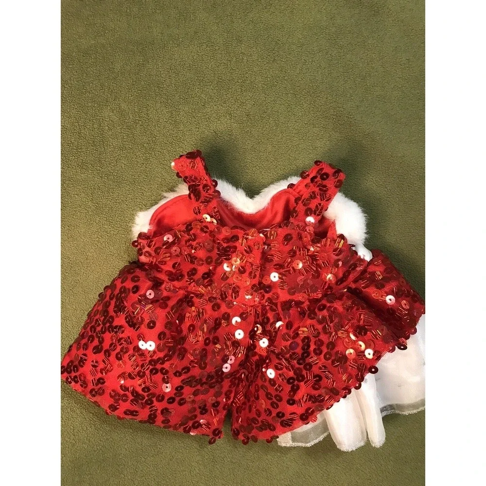 Build A Bear Red Sequin‎ Bow Dress White Ice Skates Sparkle 4 piece Lot